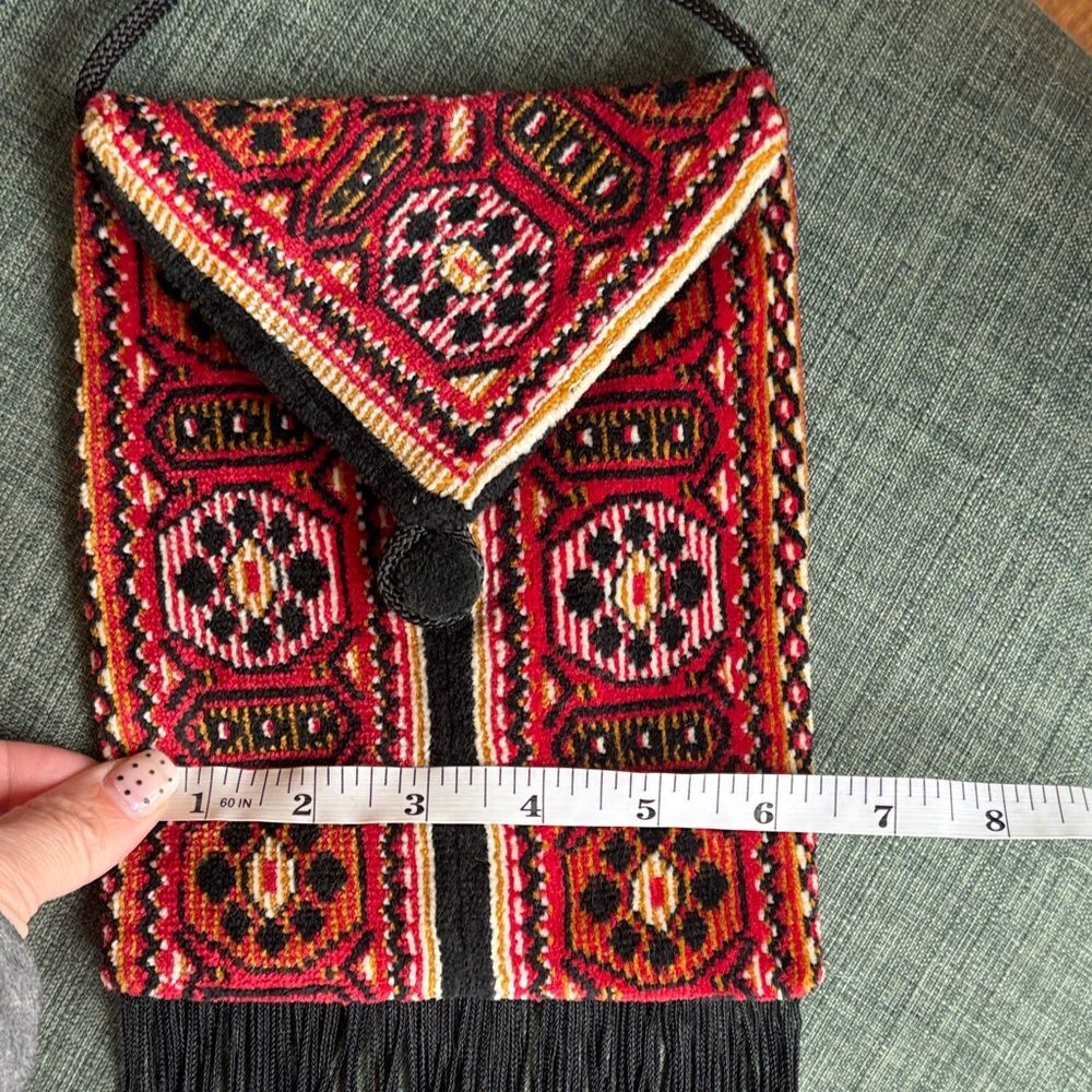 Vintage Carpet Bags of America shoulder Fringe bohemian women’s purse Aztec EUC - Picture 5 of 10